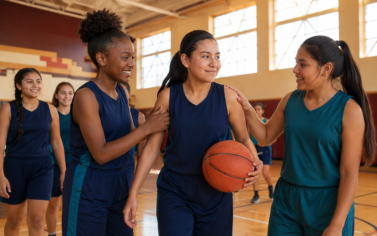 Girls participating confidently in a community basketball program