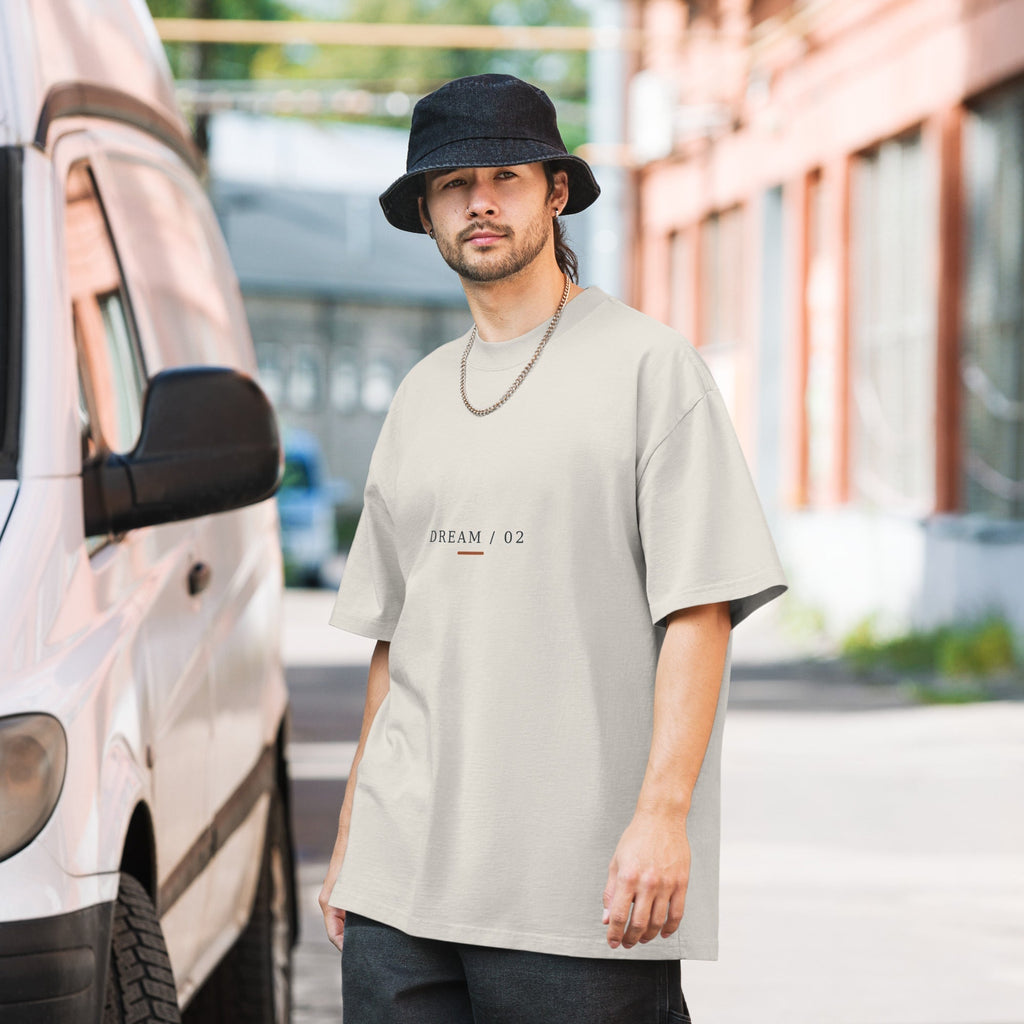 Model wearing DREAM / 02 — Somewhere Ahead T-shirt, front view