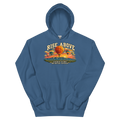 Rise Above — New Mexico Hoodie in Indigo Blue, front view showing the enlarged original graphic.