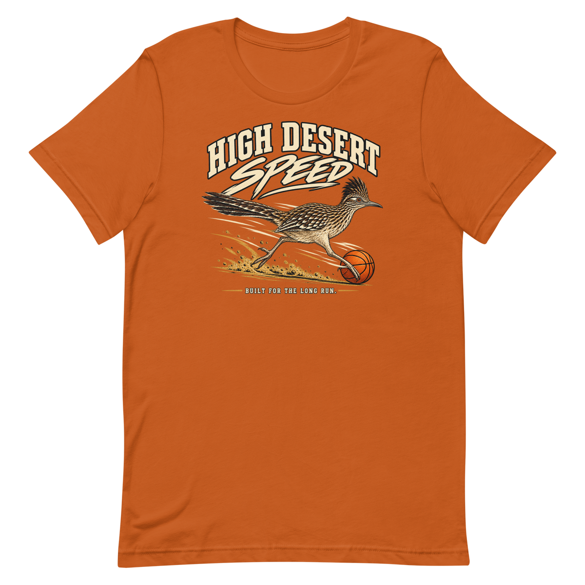High Desert Speed — New Mexico Tee in Autumn, front view showing the enlarged original graphic.
